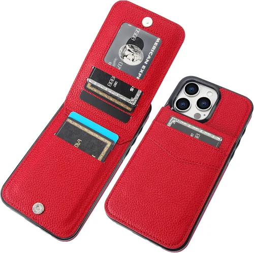 Vista 17 de KIHUWEY Compatible con iPhone 15 Pro Max Funda Billetera con Soporte para Tarjeta de Crédito, Tapa de Cuero Premium con Cierre Magnético y Soporte