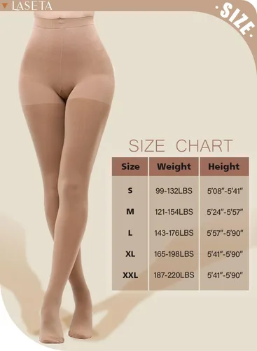 Vista 7 de LASETA Medias para mujer, 120D, con control superior, pantimedias opacas para invierno, 2 pares