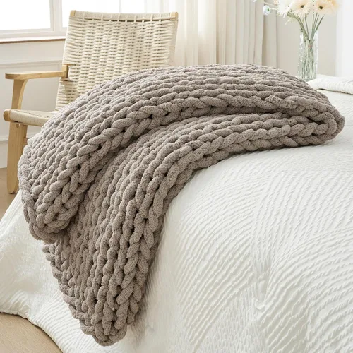 Vista 52 de Bigacogo - Cobija de punto grueso de 40 x 40 pulgadas, de felpilla, 100% tejida a mano, cobija pequeña de punto trenzado suave y grueso, con nudo