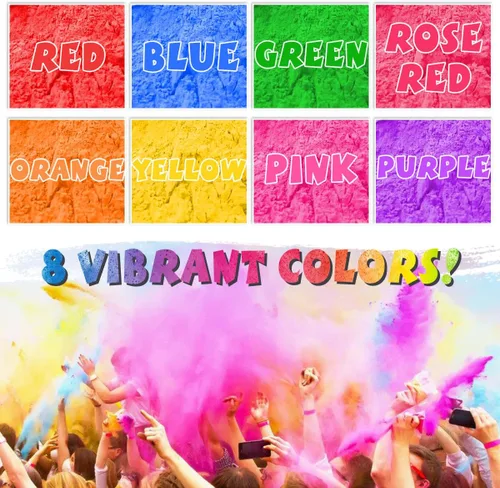 Vista 2 de ARELUX Holi Color Run Powder - Paquete de 12 unidades de 2.8 onzas cada uno de colores surtidos naturales Rangoli en polvo a granel, pintura de tiza