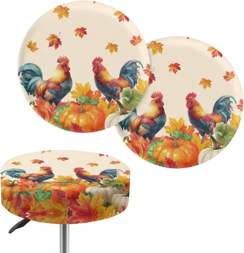 Vista 19 de Juego de 2 fundas redondas para taburetes de Navidad, color azul, diseño de ciervos de Navidad, fundas de cojín elásticas para taburetes de silla