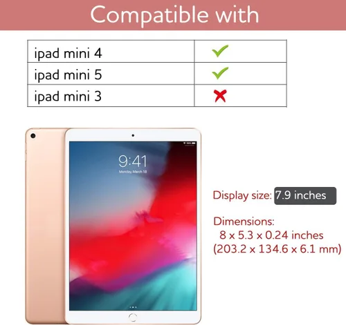 Vista 7 de SURITCH Funda para iPad Mini 4/iPad Mini 5, [Protector de pantalla integrado] [apagado automático/encendido automático] [Soporte para lápiz] Funda