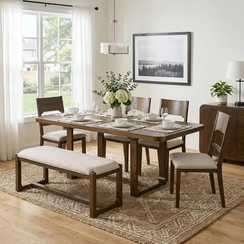Vista 20 de JIVOIT Farmhouse Style 6-Piece Extendable Dining Table Set for 6 Gris-3