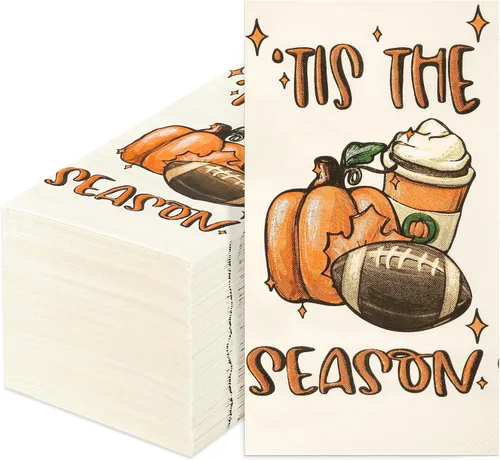 Vista 8 de 100 servilletas de papel para invitados de fútbol de calabaza de Tis The Season