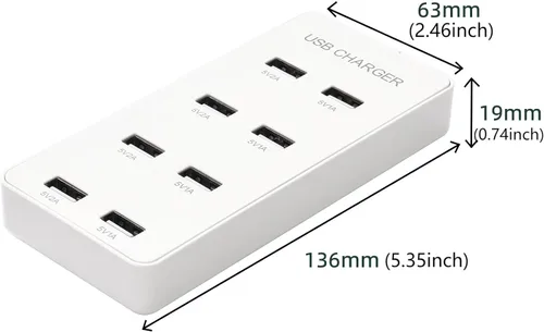 Vista 9 de Cargador de pared USB Estación de carga USB para múltiples dispositivos, tira de concentrador de carga de 8 puertos, bloque de cargador inteligente