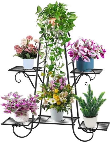 Vista 7 de CarolynDesign Soporte de metal de 6 niveles para plantas para interiores y exteriores, estante para múltiples macetas para sala de estar, patio