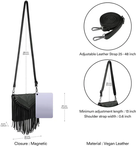 Vista 3 de HDE - Bolso de piel sintética para mujer, diseño de flecos