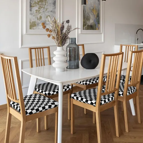 Vista 9 de Juego de 4 fundas de asiento para sillas de comedor, tablero de ajedrez, fundas elásticas para sillas de ajedrez, fundas de cojín para cocina