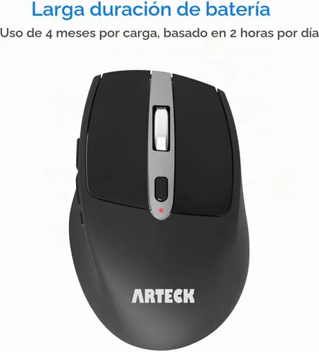 Vista 5 de Arteck Ratón inalámbrico, ratón óptico ergonómico inalámbrico USB de 2.4 G, con receptor Nano USB, botones de interruptor lateral silencioso