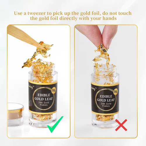 Vista 7 de Cobakey - Hojas de oro comestibles genuinas en copos - 50 mg de copos de oro comestibles para decoración de pasteles