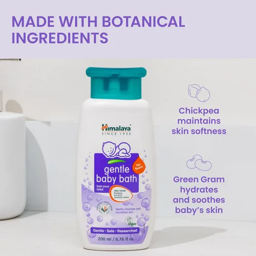 Vista 4 de Himalaya Gentle Baby Bath, Baby Wash, libre de parabenos, SLS/SLES y ftalatos (6.8 fl oz 1-PACK) Limpiador suave y no irritante para nutrir