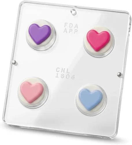 Vista 4 de Plain Heart Oreo Cookie Chocolate Candy Mold 1606-4 cavidades