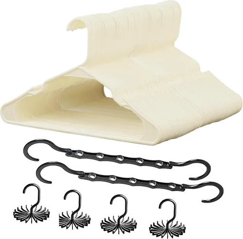 Vista 18 de VECELO - Juego de 25 perchas de plástico, con muescas antideslizantes para hombros para ahorrar espacio en el armario, percha resistente para Beige