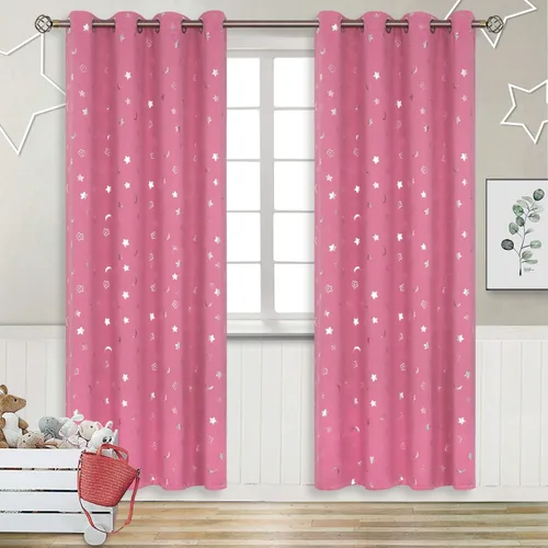 Vista 111 de BGment Cortinas opacas para dormitorio infantil, con aislamiento térmico, con ojales, estampado de estrellas plateadas, cortinas para oscurecer
