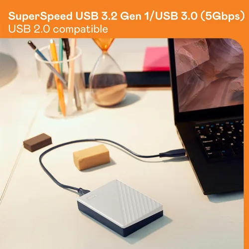 Vista 5 de Western Digital Disco duro externo portátil de 5TB My Passport con protección con contraseña y software de respaldo automático, blanco - Western