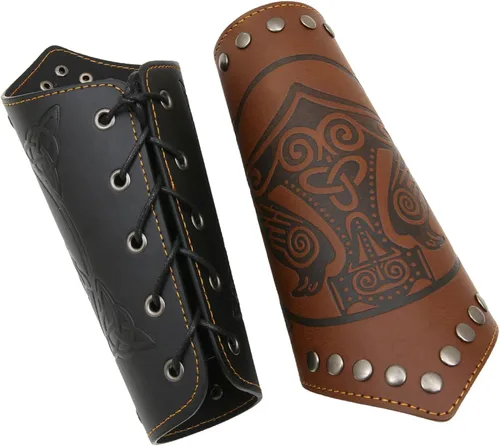 Vista 4 de GelConnie Guantelete de cuero pulsera vikingo de cuero protector de brazo medieval armadura brazaletes de cuero muñequeras Cosplay