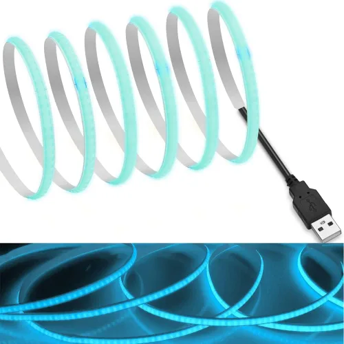 Vista 11 de MDee】Cinta LED de luz USB COB 1.64 pies/0.5 m - Cinta LED de 5 mm flexible DC 5V con 320 LED/m para iluminación cálida (2700K). Cortada, moldeable