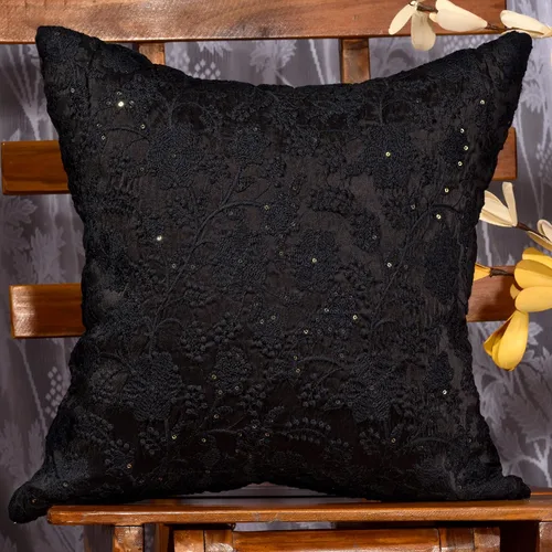 Vista 2 de Funda de almohada negra de 12 x 12 pulgadas, funda de almohada bordada, funda de cojín pequeña, almohada decorativa para sofá, fundas de almohada