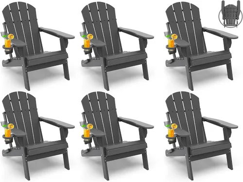 Vista 43 de GREENVINES Silla Plegable Adirondack Plástico HDPE Sillas para Fogata Todo Tiempo Portavasos Ártico para Terraza Patio Trasero Patio
