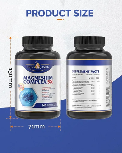 Vista 8 de Complejo de magnesio de 820 mg, 240 cápsulas vegetarianas, para mujeres y hombres con glicinato de magnesio, citrato, malato, taurato y L-treonato