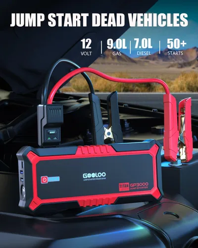 Vista 2 de GOOLOO - Arrancador de batería para automóvil GP3000 mejorado de 3000 A (hasta 9 L de gas o 7 L de motor diésel) 12 V, paquete de potencia portátil