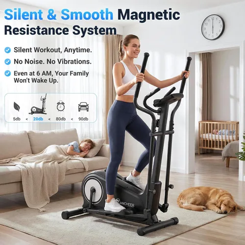 Vista 2 de ANCHEER Máquina elíptica de ejercicios, entrenador elíptico para gimnasio en casa, equipo de ejercicio de peso máximo de 550 libras, máquina