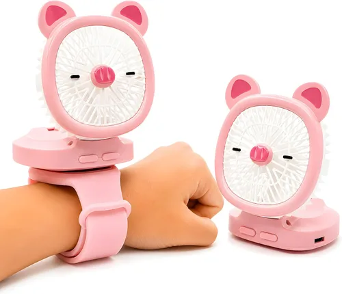 Vista 10 de Ventilador personal portátil, ventilador de mano portátil recargable por USB, ventiladores de muñeca con luces LED, mini ventilador portátil