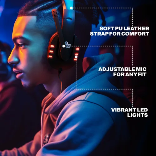 Vista 7 de GamePunk NightOwl LED Wired Gaming Headset with Microphone 6-Foot Cable wQuick Plug & Chat Functionality Adjustable Headband PC Gaming Headset