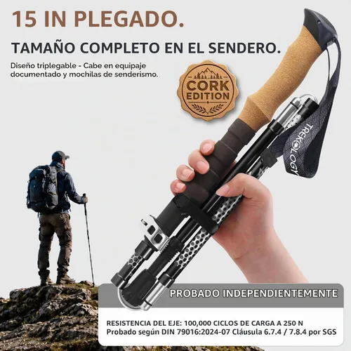 Vista 2 de Trekology Trek-Z Hiking Trekking Poles, Walking Stick for Men, Women, 2pc Corcho Negro