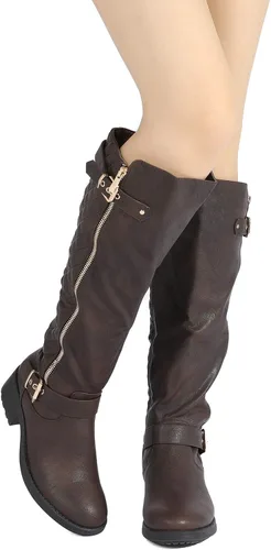 Vista 5 de DREAM PAIRS - Botas de montar de invierno para mujer cómodas hasta la rodilla y de pantorrilla ancha