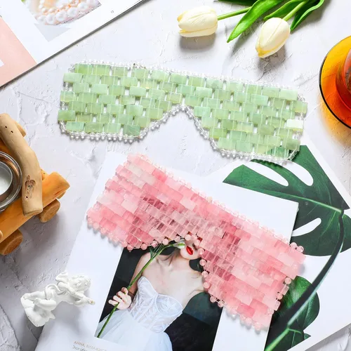 Vista 7 de Hicarer 2 piezas de Jade máscara de ojos rosa verde jade piedra máscara facial refrescante máscara para aliviar la hinchazón masaje relajar arrugas