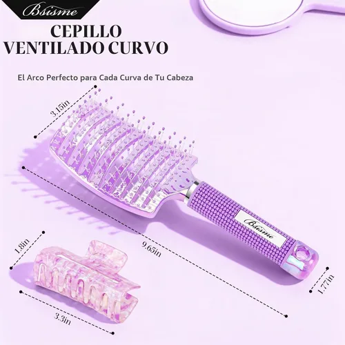 Vista 29 de Bsisme Juego de cepillos para el cabello, cepillo desenredante de Azul y morado.
