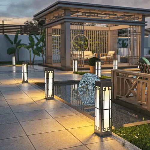 Vista 3 de Luces de poste al aire libre, luz eléctrica enchufable para césped, impermeable, luz de jardín al aire libre, luz LED simple de acero inoxidable