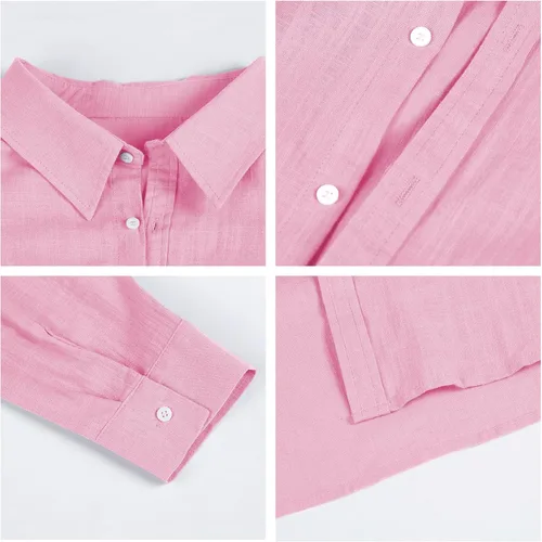 Vista 4 de Camisas con botones para hombre manga larga lino playa casual algodón para verano ligeras