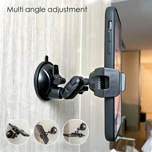 Vista 4 de Soporte universal para teléfono de ducha con espejo, multidireccional doble con ventosa giratoria de 360 grados, soporte de montaje en pared