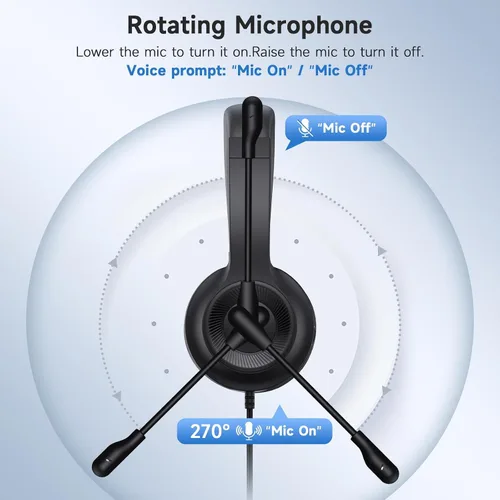 Vista 5 de AOC Auriculares USB con micrófono para PC, auriculares con cable