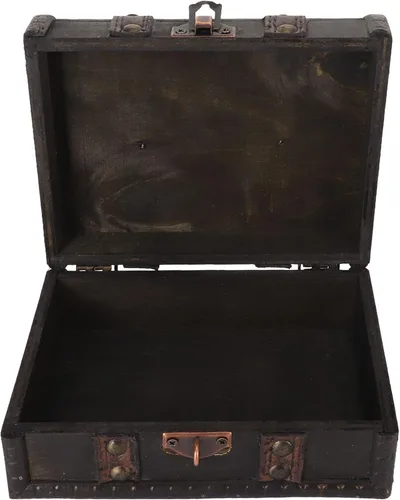 Vista 2 de Cofre de madera con cerradura Pequeña caja de almacenamiento decorativa de la vendimia
