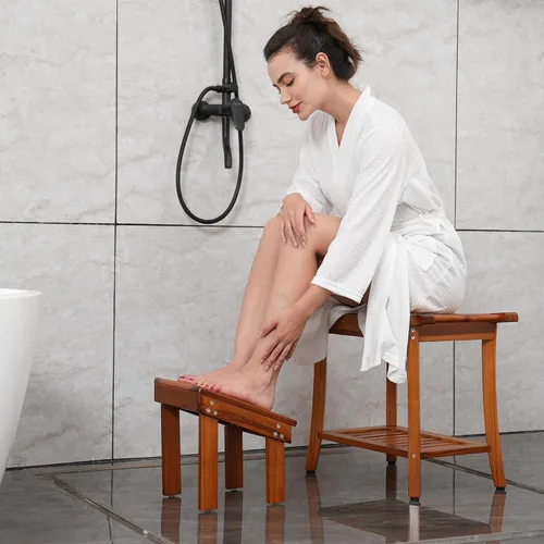 Vista 4 de Utoplike - Taburete de ducha de teca para afeitarse piernas, reposapiés de baño para afeitado