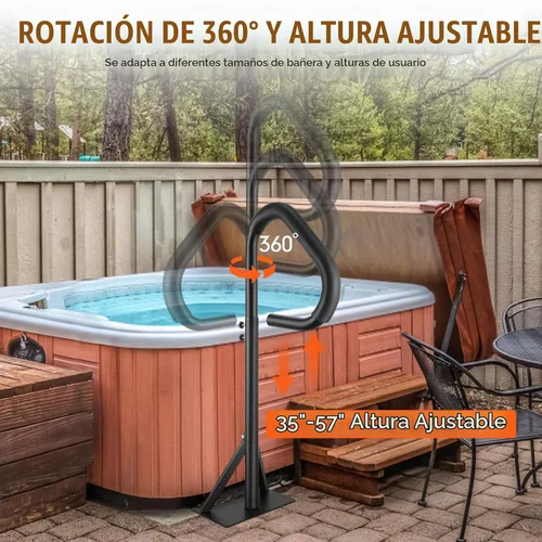 Vista 5 de VEVOR - Pasamanos para bañera de hidromasaje, riel giratorio de 360°, altura ajustable de 35 a 57 pulgadas Para