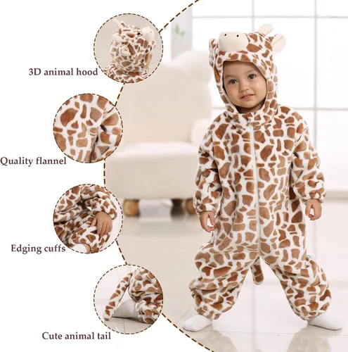 Vista 2 de TONWHAR Disfraz de Halloween para bebés y niños pequeños, traje de nieve para niños (3.5-4.5 añosaltura 41-46 pulgadas, vaca marrón)