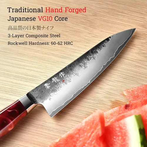 Vista 3 de Cuchillo japonés de 5.5 pulgadas, cuchillo de chef profesional forjado a mano VG10, cuchillos de pelar ultra afilados con mango ergonómico, cuchillo
