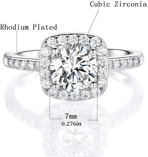 Vista 3 de MDFUN Anillo de compromiso para mujer, chapado en oro blanco de 18 quilates, con circonia cúbica, halo, promesa de eternidad