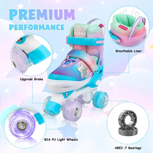 Vista 4 de Girls Roller Skates for Kids Boys, Adjustable Double Row Quad Skate with Light-Up Wheels, Gradient Star Design for Beginners Ages 3–12