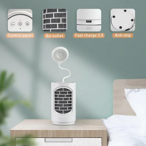 Vista 8 de Calentador de Espacio Eléctrico ibo Calentador de Cerámica Pequeño con Luz LED, Calentador de Ventilador de 600W 4 en 1 Calentador de Escritorio