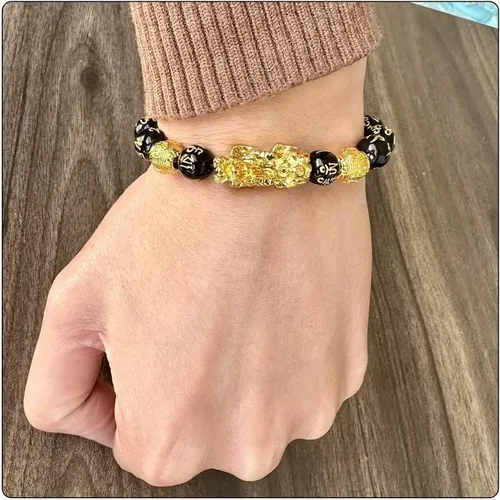 Vista 7 de Pulsera de la riqueza del Feng Shui de la manera Pi Xiu Pulsera de obsidiana