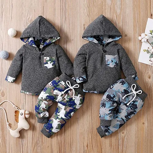 Vista 7 de FOCICI Ropa de bebé para niños pequeños trajes de primavera e invierno sudadera con capucha con bolsillo pantalones de dinosaurio