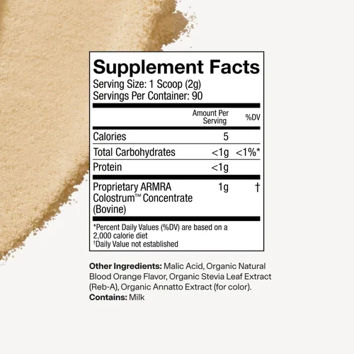 Vista 8 de ARMRA Polvo de Colostro Naranja Sangre Salud intestinal y reducción de hinchazón Piel y cabello Inmunidad Keto, sin gluten y sin grasa