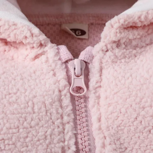 Vista 5 de Chaqueta con capucha de forro polar para bebés y niñas con orejas, Nieve