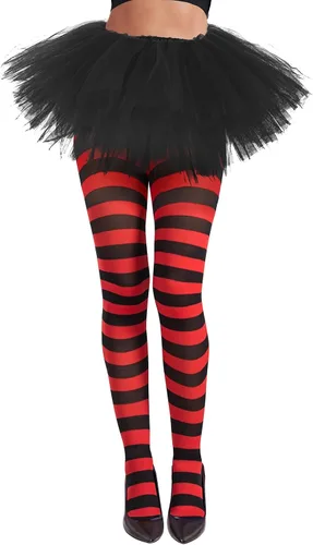Vista 12 de American Trends Medias de rayas para mujer, mallas de bruja para disfraz de Halloween, medias elásticas Verde Negro (Green Black Stripe)