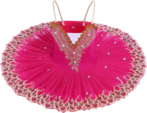 Vista 3 de AFAVOM Leotardos de ballet para niñas con tutú de platter profesional, falda de organdy dura cisne, lago pluma, ropa de baile